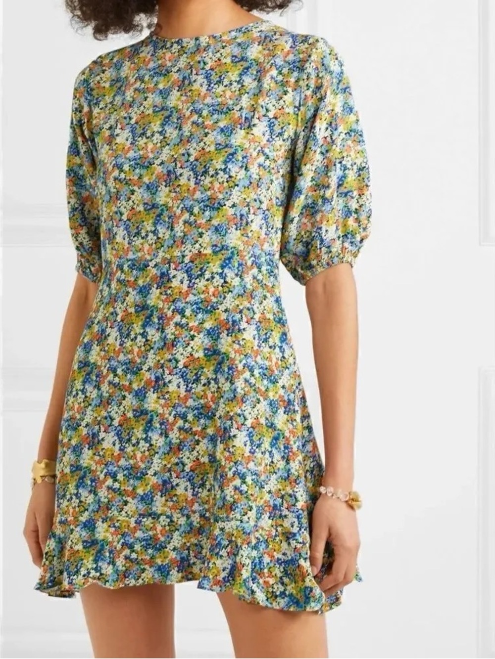 Faithfull the Brand Multicolor Floral Puff-Sleeve Mini Dress